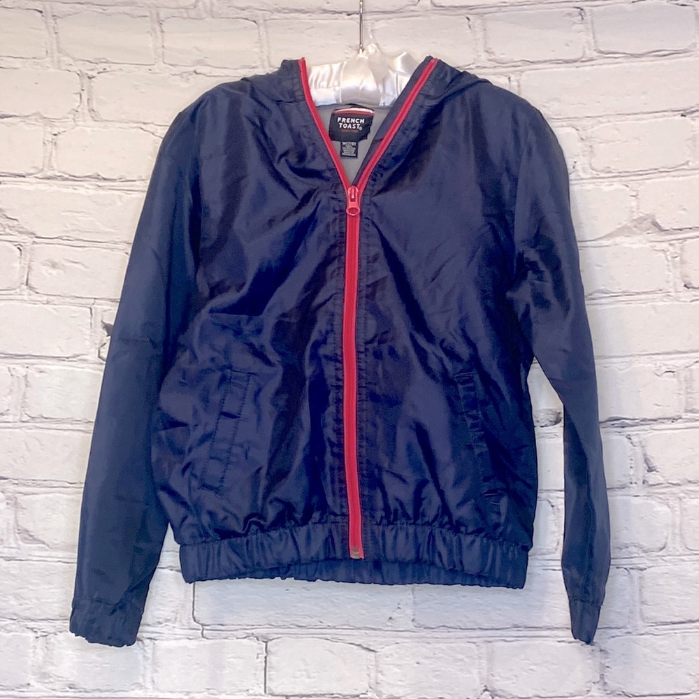 French Toast Hooded Blue Pink Hooded Rain Jacket Size 7/8
